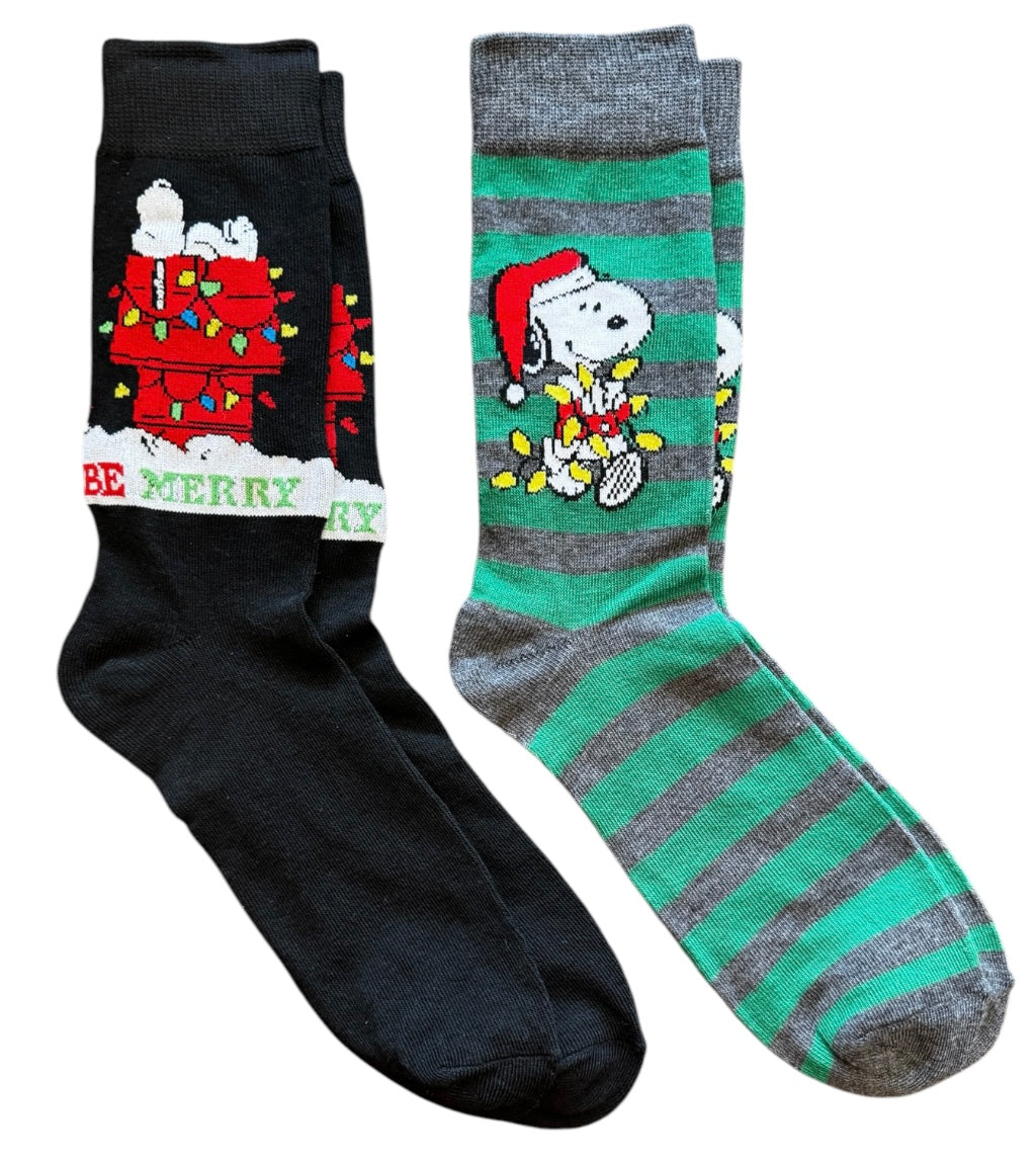 PEANUTS Men’s 2 Pair Of CHRISTMAS Socks SNOOPY ‘BE MERRY’ | Novelty ...