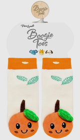 BOOGIE TOES Unisex Baby SMILING ORANGE Gripper Bottom Rattle Socks By Piero Liventi (CHOOSE SIZE) - Novelty Socks And Slippers
