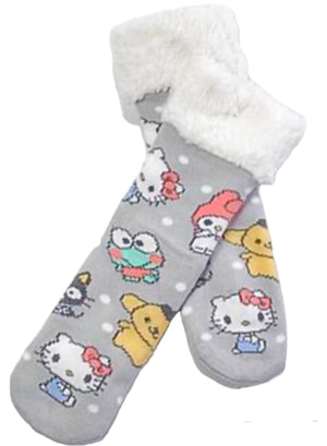 SANRIO HELLO KITTY Ladies Sherpa Lined Gripper Bottom Slipper Socks With KEROPPI, MY MELODY, PURIN - Novelty Socks And Slippers