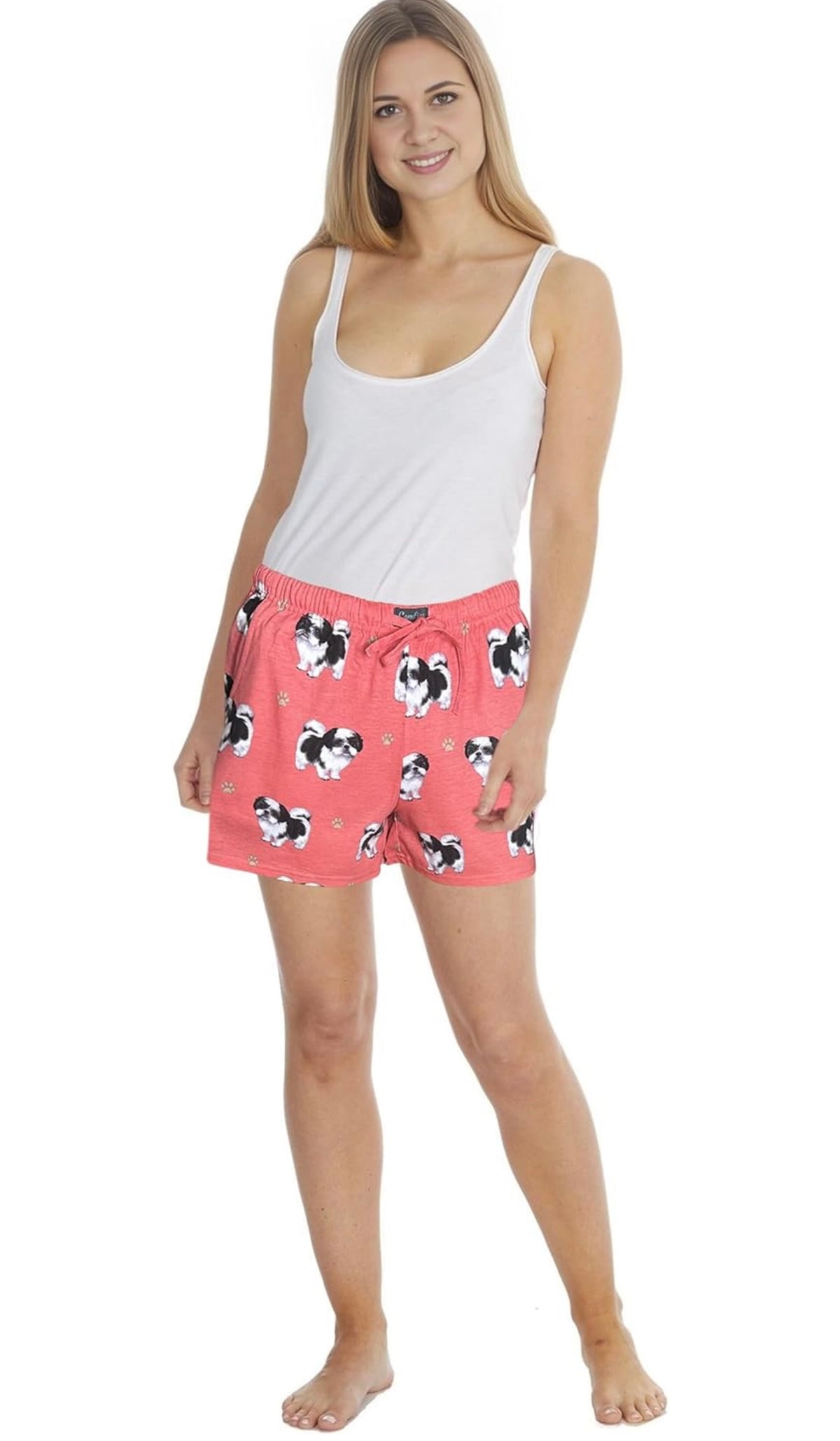COMFIES LOUNGE PJ SHORTS Ladies BLACK & WHITE SHIH TZU By E&S PETS - Novelty Socks And Slippers