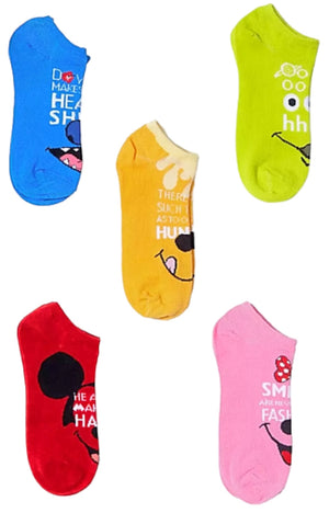 DISNEY 100 Years Ladies 5 Pair Of No Show Socks DISNEY CHARACTER QUOTES - Novelty Socks for Less