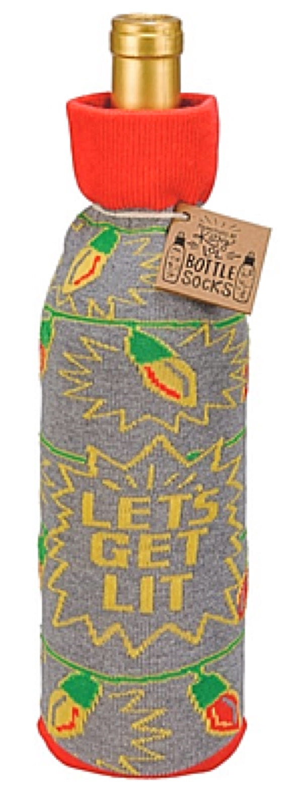 PRIMITIVES BY KATHY CHRISTMAS ALCOHOL WINE BOTTLE ‘LET’S GET LIT’ - Novelty Socks for Less