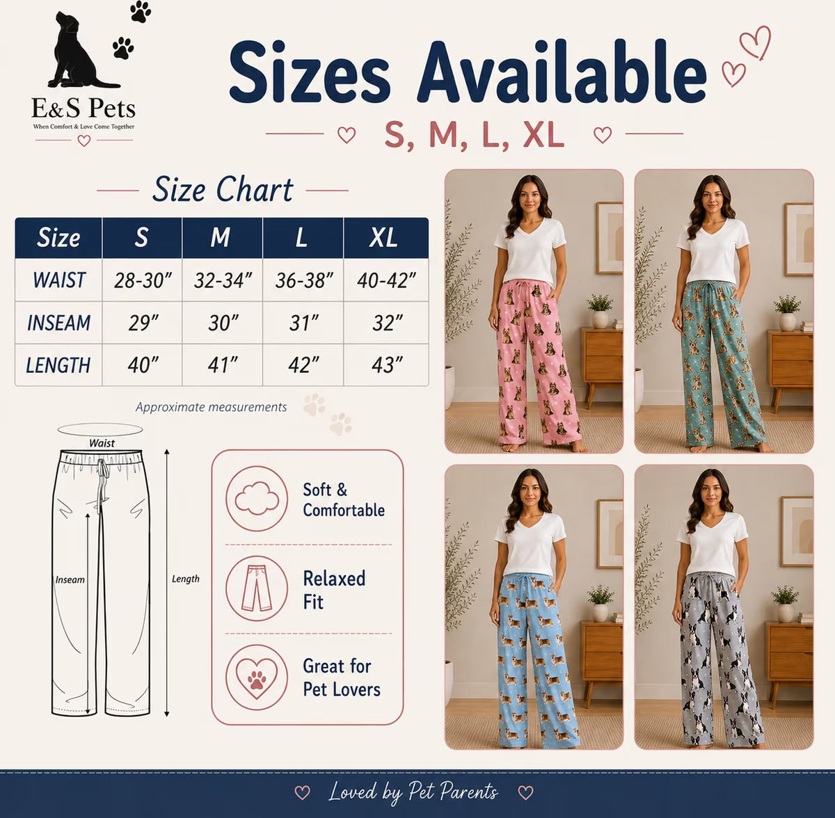 GOLDEN RETRIEVER Dog Adult Unisex PAJAMA BOTTOMS COMFIES Brand By E&S PETS (CHOOSE SIZE)