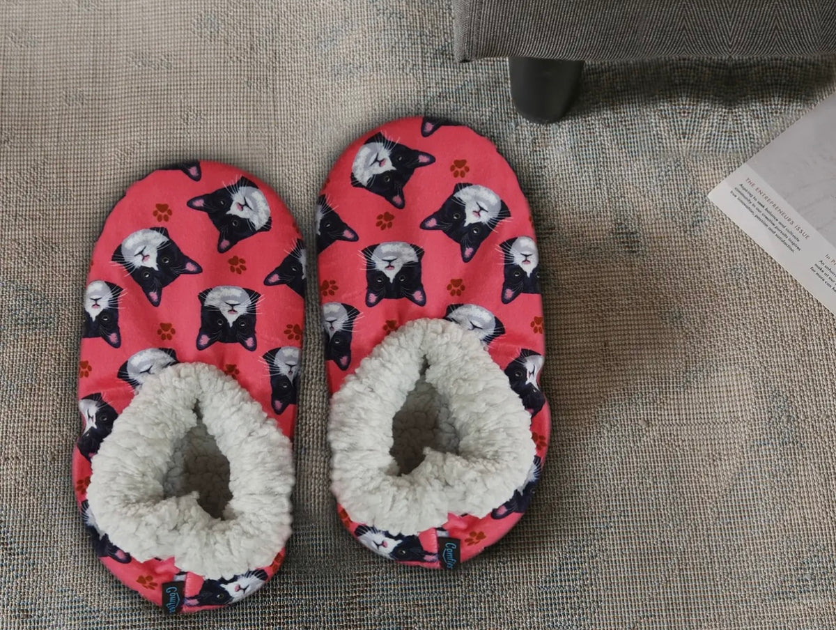 BLACK & WHITE TUXEDO CAT Ladies Non-Slip Slippers COMFIES BRAND By E&S Pets - Novelty Socks And Slippers