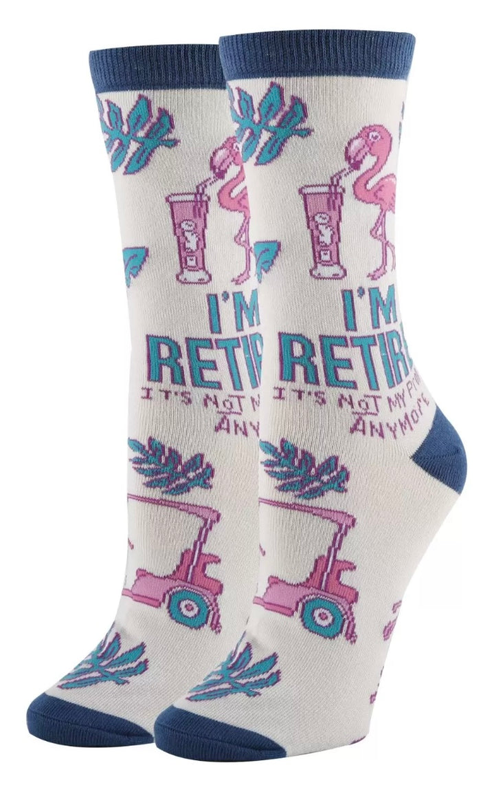 OOOH YEAH Brand Ladies RETIREMENT Socks PINK FLAMINGOS 'I'M FLOCKING RETIRED'