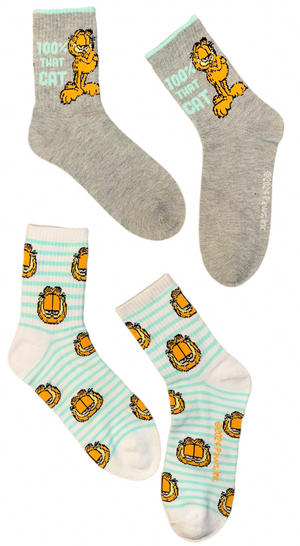 GARFIELD & ODIE Ladies 2 Pair of Socks ‘100% THAT CAT’ - Novelty Socks And Slippers