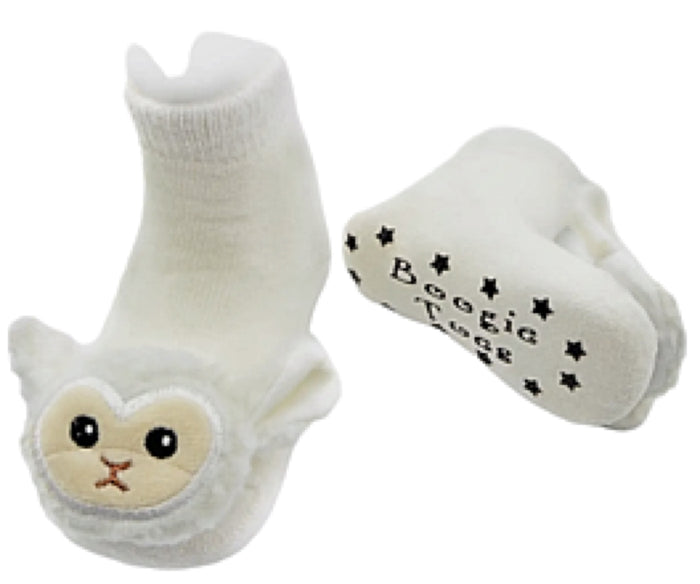 BOOGIE TOES Unisex Baby WOOLLY SHEEP LAMB Rattle Gripper Bottom Socks By Piero Liventi
