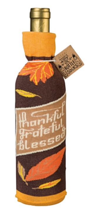 PRIMITIVES BY KATHY ALCOHOL WINE BOTTLE SOCK ‘THANKFUL GRATEFUL BLESSED’ - Novelty Socks for Less