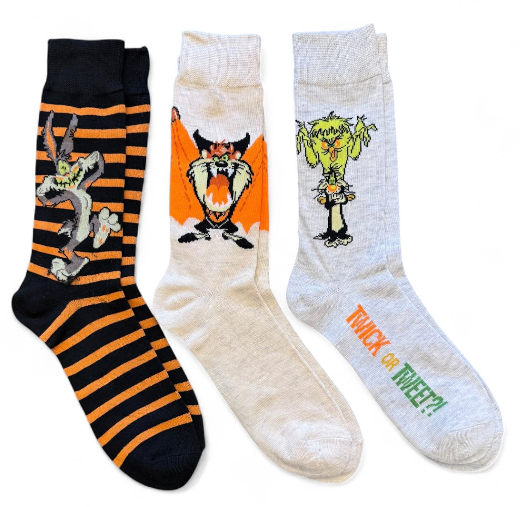 LOONEY TUNES Men’s HALLOWEEN 3 Pair Of Socks GOSSAMER, WILE E. COYOTE - Novelty Socks And Slippers