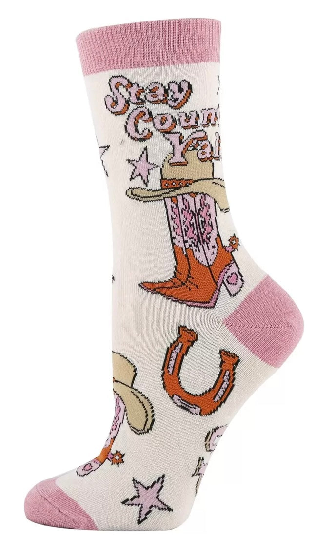 OOOH YEAH Brand Ladies COWGIRL Socks ‘STAY COUNTRY Y’ALL’ ‘GIDDY UP’