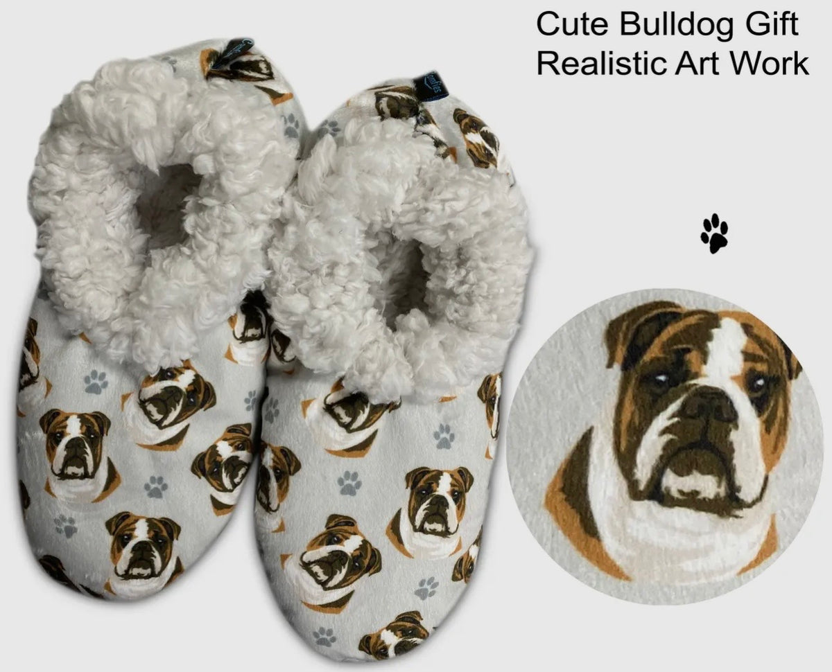 BULLDOG Ladies Non-Slip Slippers COMFIES BRAND By E&S Pets - Novelty Socks And Slippers