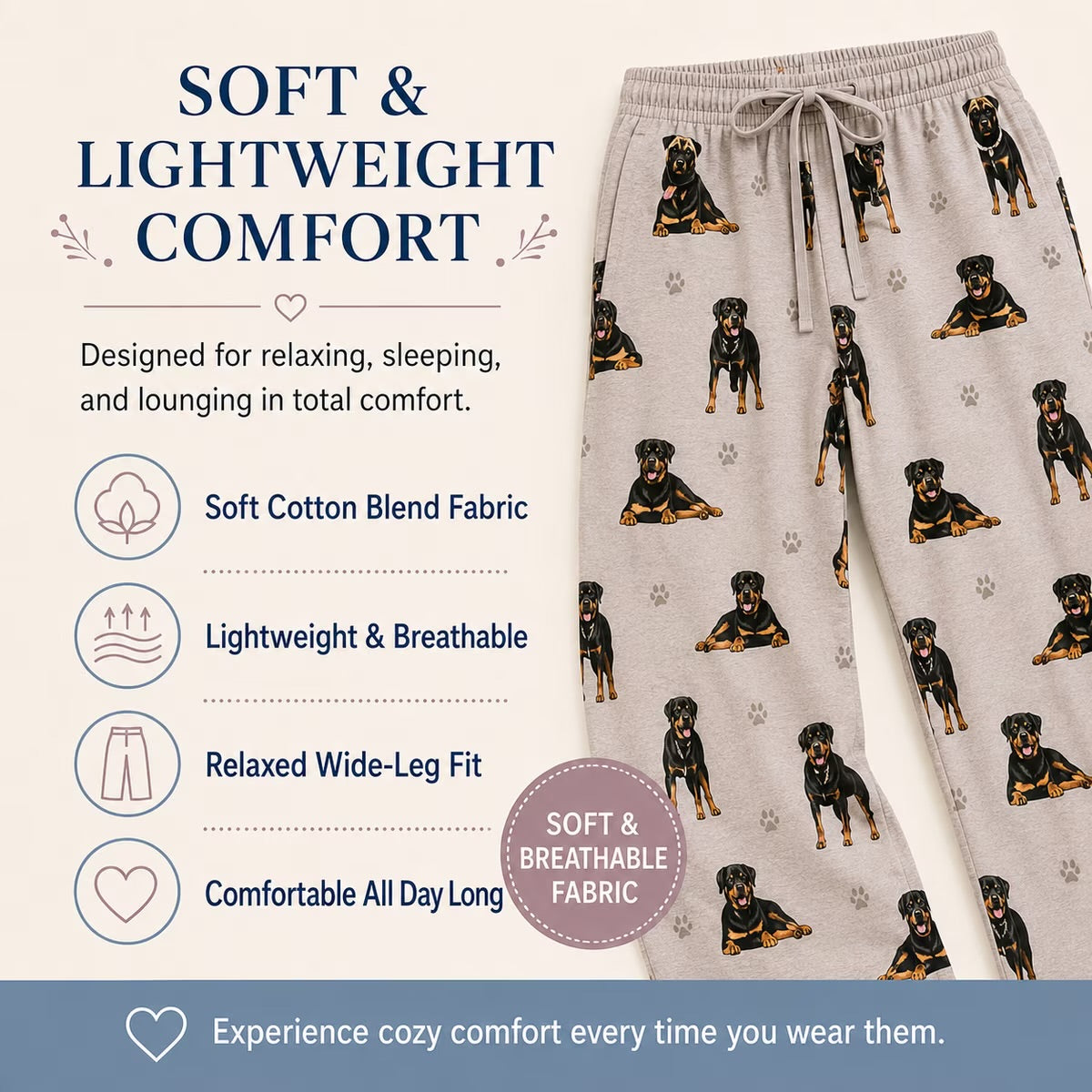 ROTTWEILER Dog Adult Unisex PAJAMA BOTTOMS COMFIES Brand By E&S PETS (CHOOSE SIZE)