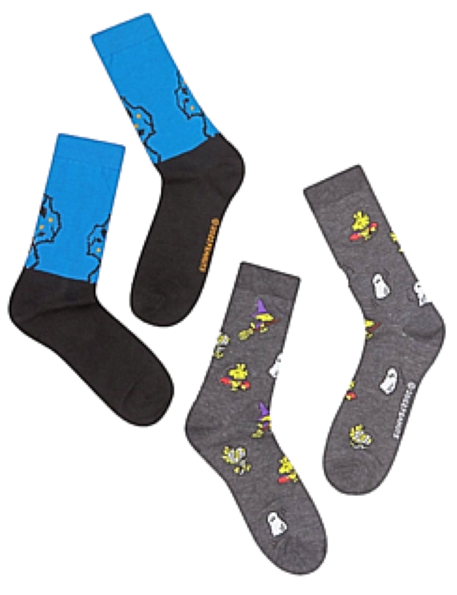 PEANUTS Men’s 2 PAIR OF HALLOWEEN Socks SNOOPY, WOODSTOCK & THE GREAT