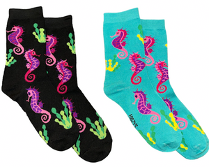 FOOZYS Brand Ladies SEAHORSE 2 Pair Of Socks SEAHORSES ALL OVER - Novelty Socks And Slippers