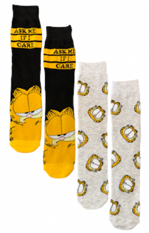 GARFIELD & ODIE Men’s 2 Pair Of Socks ‘ASK ME IF I CARE’ - Novelty Socks And Slippers