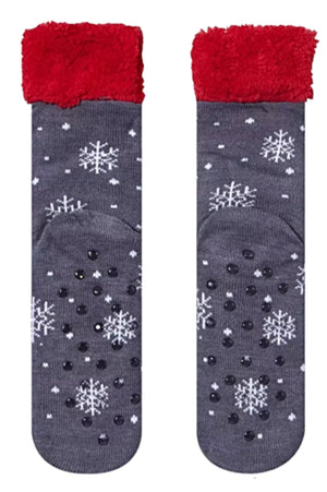 PEANUTS LADIES SNOOPY CHRISTMAS SHERPA LINED GRIPPER BOTTOM SLIPPER SOCKS ‘LET IT SNOW’ - Novelty Socks for Less
