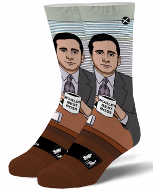 THE OFFICE TV Show Men's MICHAEL SCOTT 360 Socks ODD SOX Brand ‘WORLD’S BEST BOSS’ - Novelty Socks And Slippers