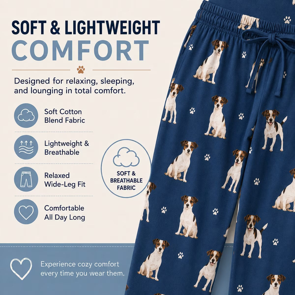 JACK RUSSELL Adult Unisex PAJAMA BOTTOMS COMFIES Brand E&S PETS (CHOOSE SIZE)