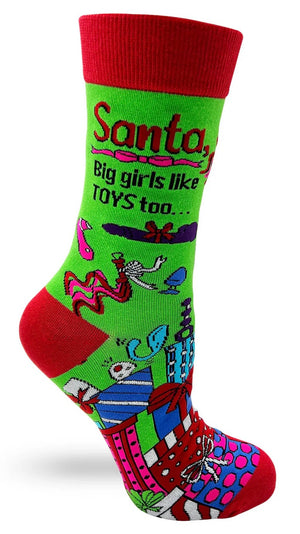 FABDAZ Brand Ladies Sex Toys CHRISTMAS Socks ‘SANTA, BIG GIRLS LIKE TOYS TOO…’ - Novelty Socks And Slippers