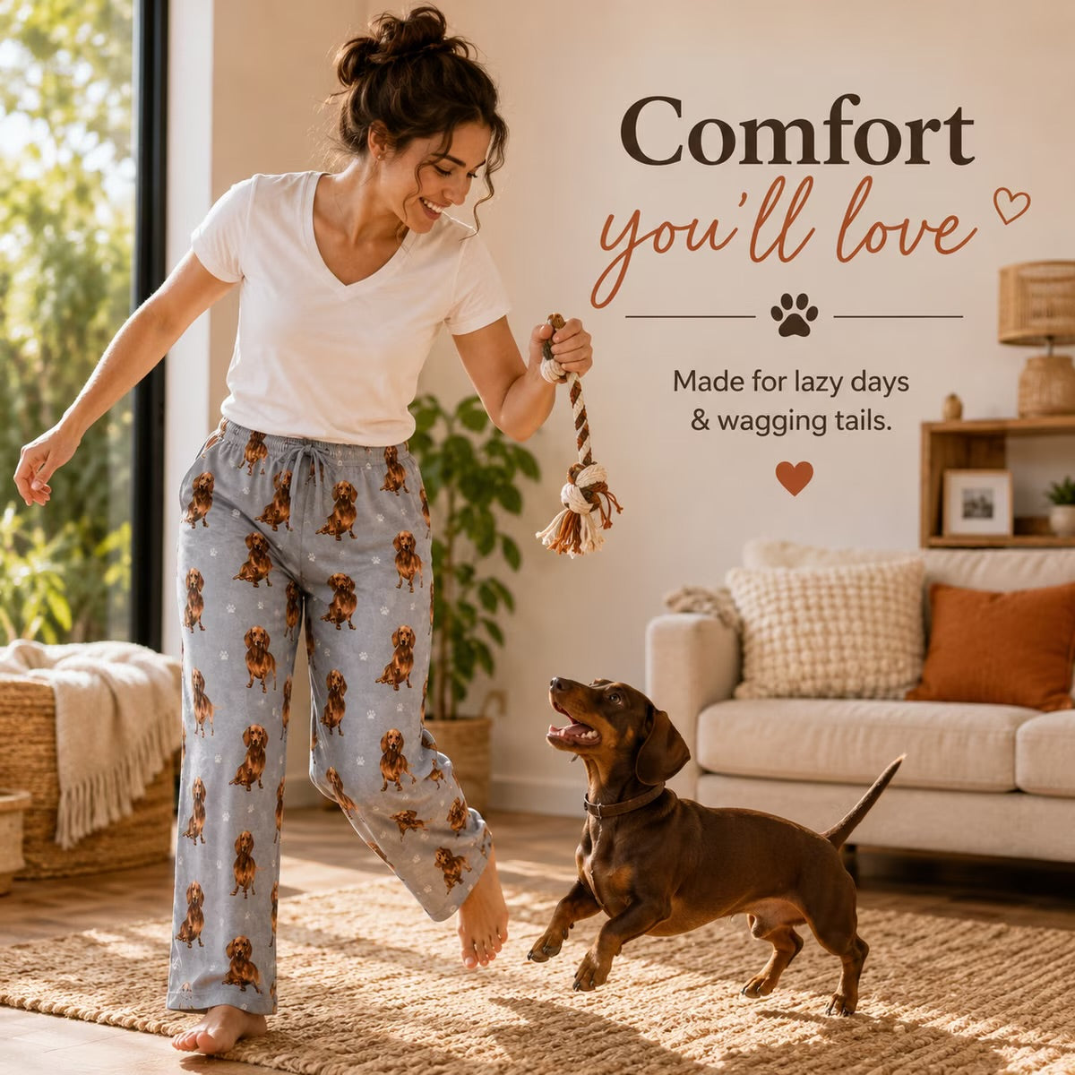 DACHSHUND Dog Adult Unisex PAJAMA BOTTOMS COMFIES Brand By E&S PETS (CHOOSE SIZE)