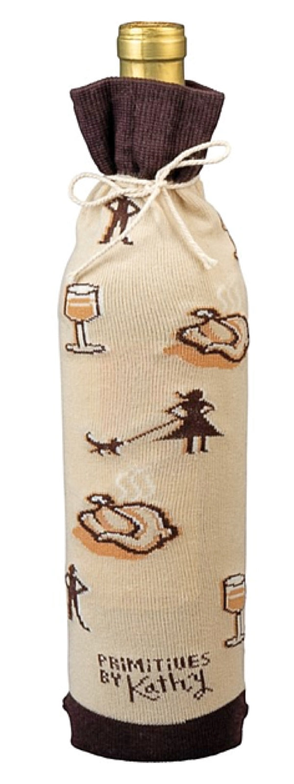 PRIMITIVES BY KATHY THANKSGIVING ALCOHOL WINE BOTTLE SOCK ‘THIS WINE PAIRS WELL WITH TURKEY & DIFFICULT RELATIVES’ - Novelty Socks for Less