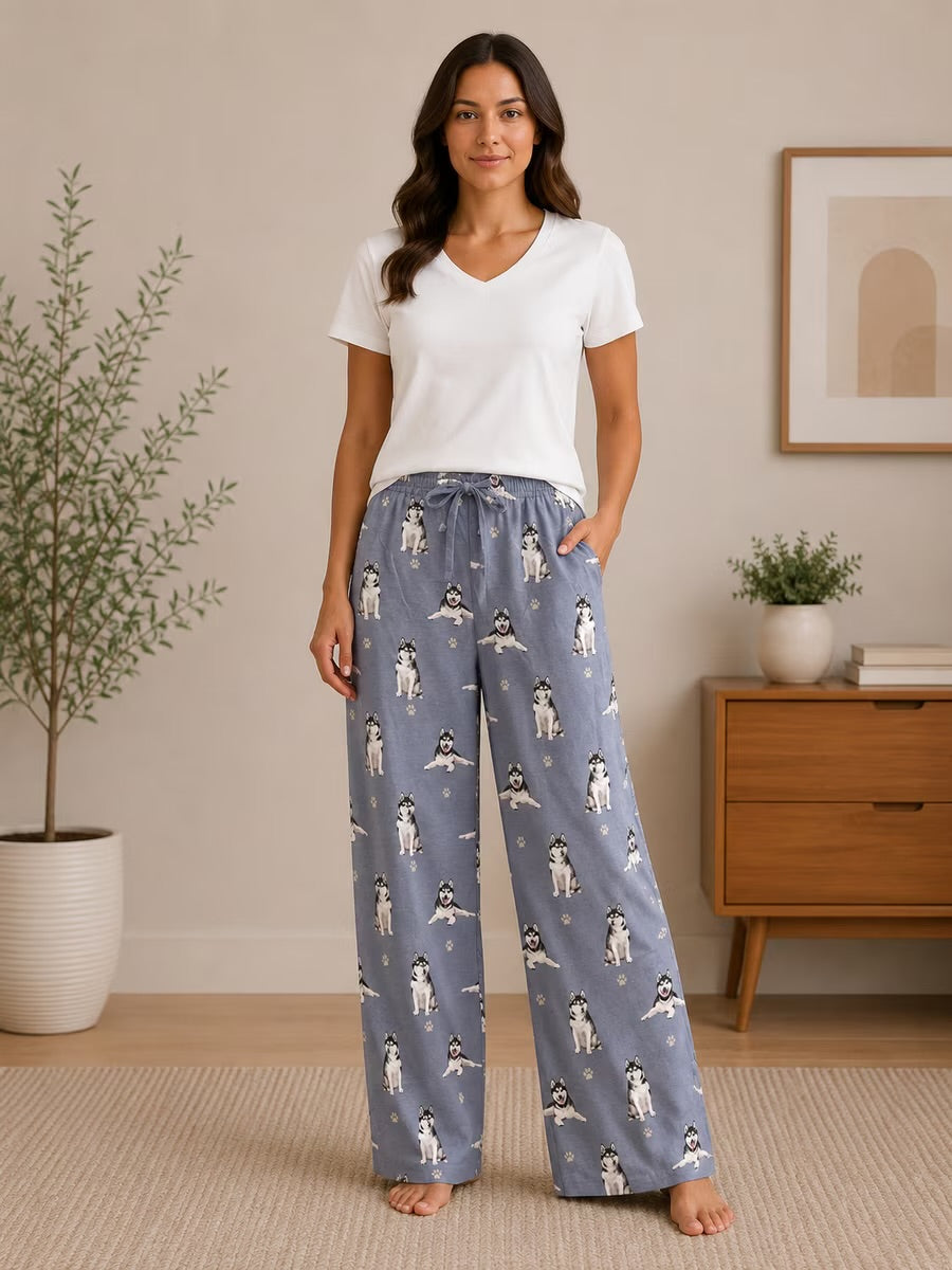 SIBERIAN HUSKY Dog Adult Unisex PAJAMA BOTTOMS COMFIES Brand By E&S PETS (CHOOSE SIZE)