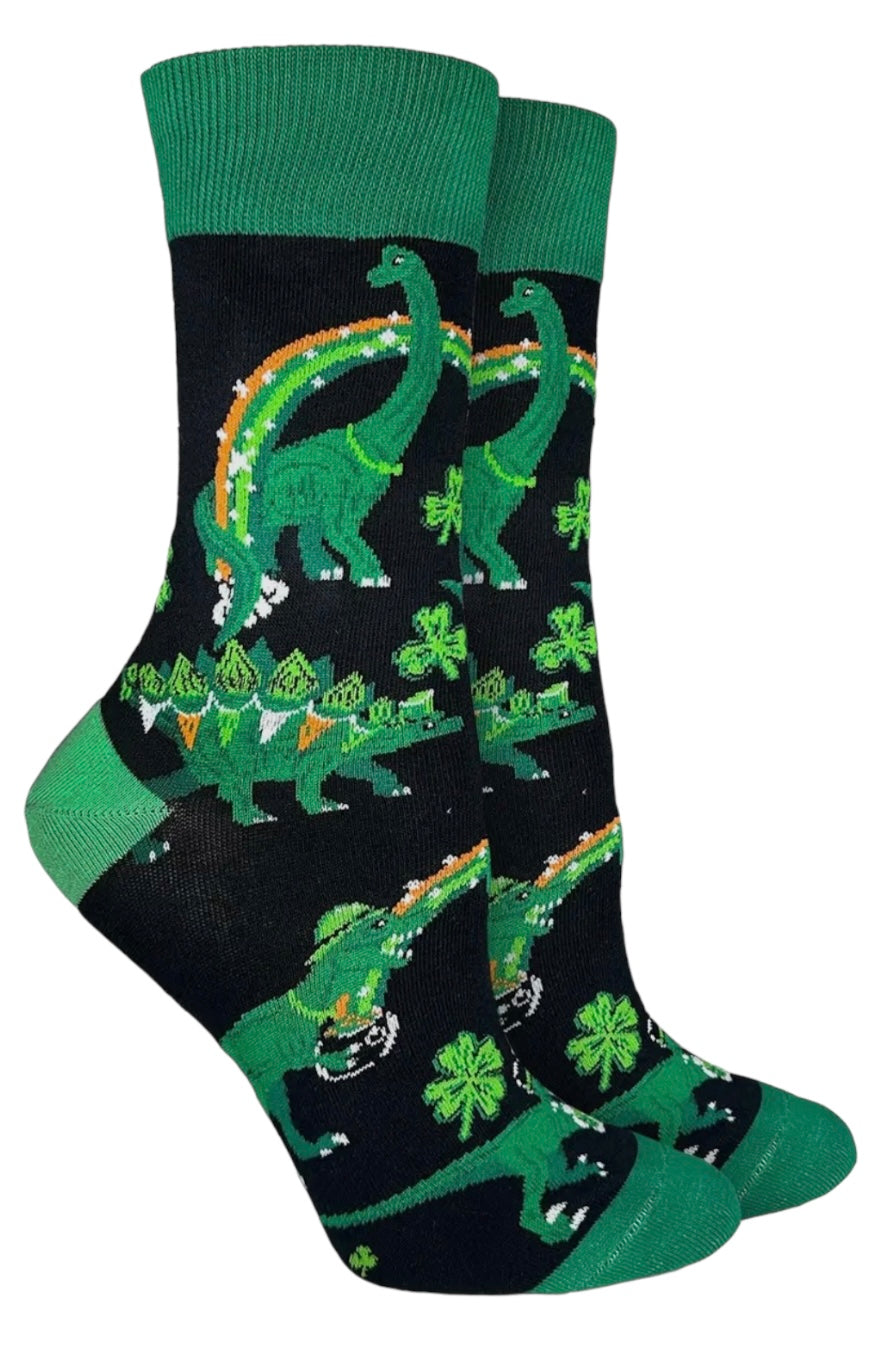 GOOD LUCK SOCK Brand Ladies ST. PATRICKS DAY DINOSAURS Socks - Novelty Socks And Slippers