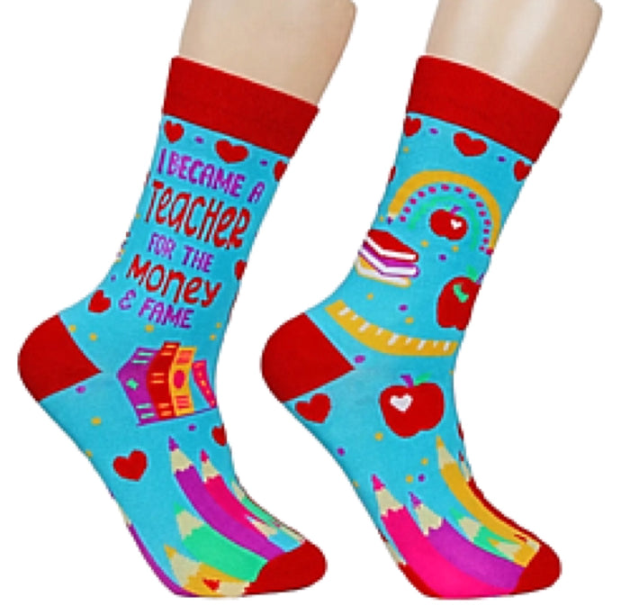 FABDAZ Brand Ladies TEACHER Socks ‘I BECAME A TEACHER FOR THE MONEY & FAME’