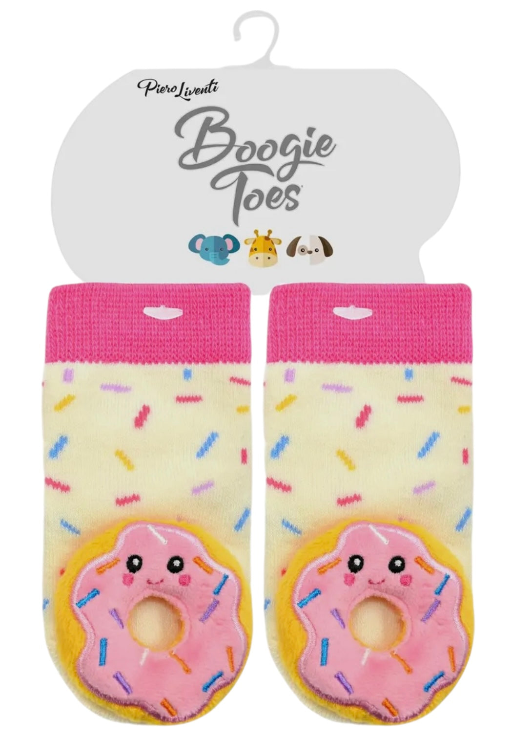 BOOGIE TOES Baby PINK FROSTED DONUT Rattle Gripper Bottom Socks By PIERO LIVENTI - Novelty Socks And Slippers