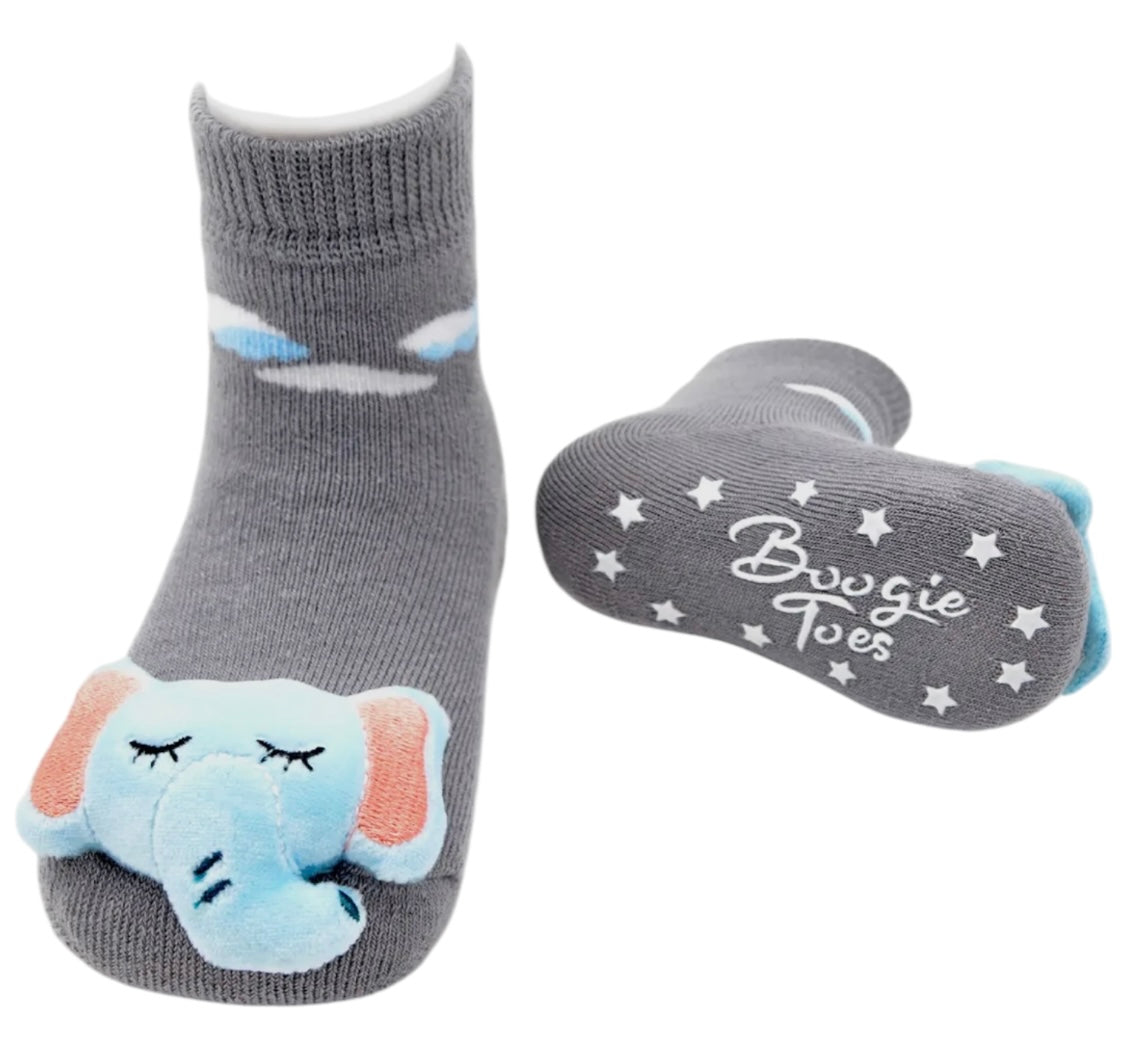 BOOGIE TOES Baby Unisex SLEEPY ELEPHANT Rattle Gripper Bottom Socks By Piero Liventi - Novelty Socks And Slippers