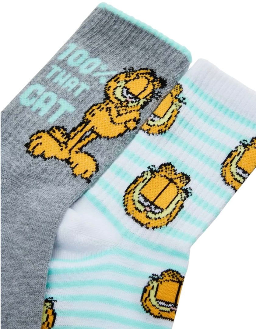 GARFIELD & ODIE Ladies 2 Pair of Socks ‘100% THAT CAT’ - Novelty Socks And Slippers