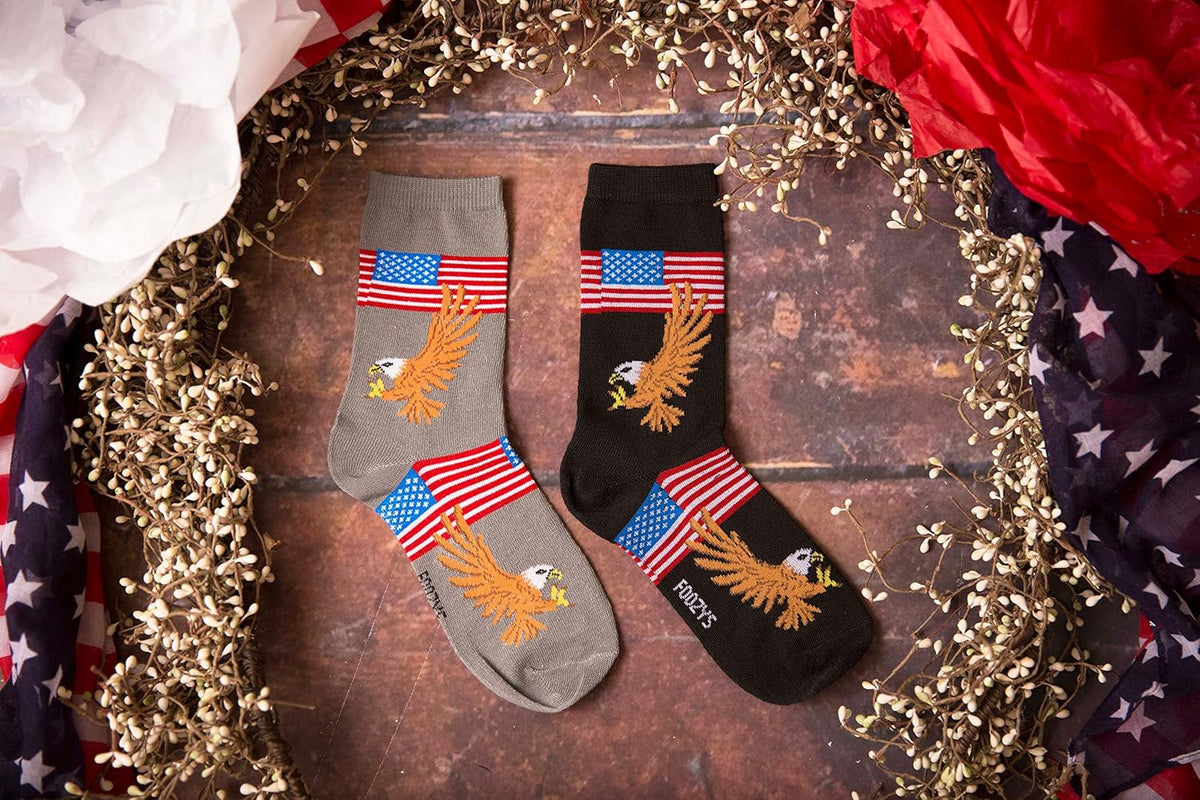 AMERICAN FLAG & BALD EAGLE Ladies 2 Pair Of PATRIOTIC Socks FOOZYS Brand - Novelty Socks And Slippers