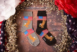 AMERICAN FLAG & BALD EAGLE Ladies 2 Pair Of PATRIOTIC Socks FOOZYS Brand - Novelty Socks And Slippers