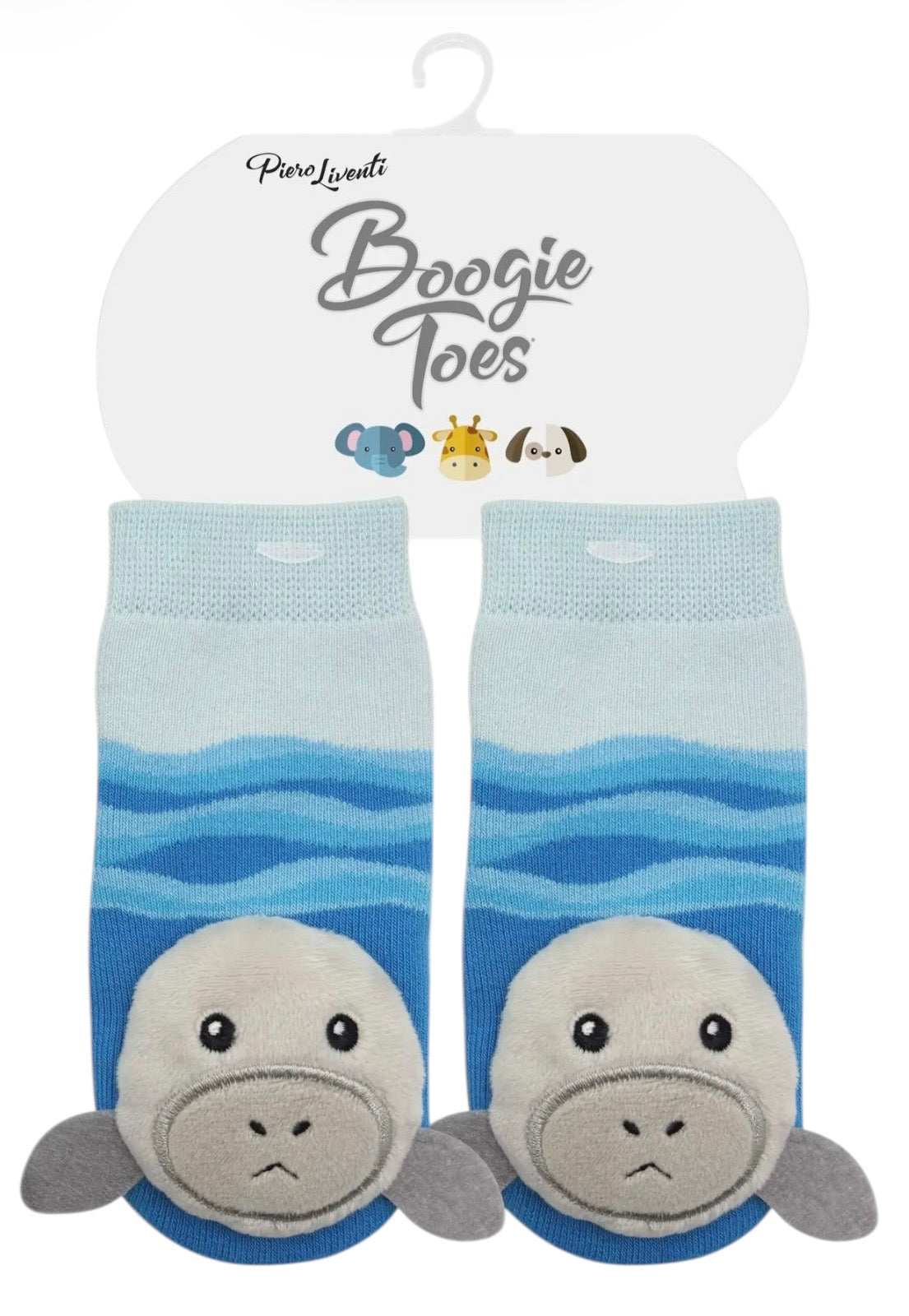MARLO THE MANATEE Unisex Baby Rattle Gripper Bottom Socks BOOGIE TOES Brand By Piero Liventi - Novelty Socks And Slippers