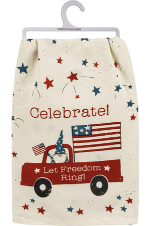 PRIMITIVES BY KATHY PATRIOTIC Kitchen Tea Towel ‘CELEBRATE LET FREEDOM RING’ - Novelty Socks And Slippers