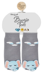 BOOGIE TOES Baby Unisex SLEEPY ELEPHANT Rattle Gripper Bottom Socks By Piero Liventi - Novelty Socks And Slippers