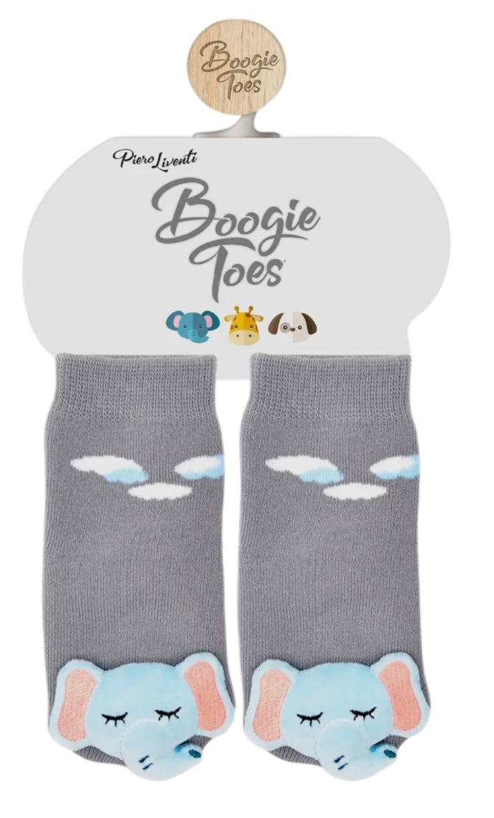 BOOGIE TOES Baby Unisex SLEEPY ELEPHANT Rattle Gripper Bottom Socks By Piero Liventi - Novelty Socks And Slippers