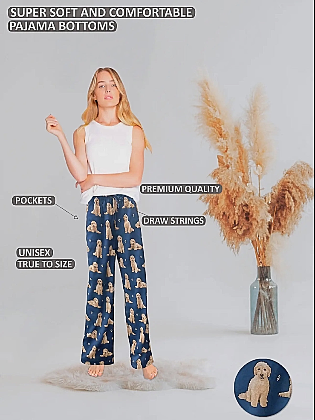 COMFIES Unisex GOLDENDOODLE Pajama Bottoms E&S PETS (CHOOSE SIZE) - Novelty Socks for Less