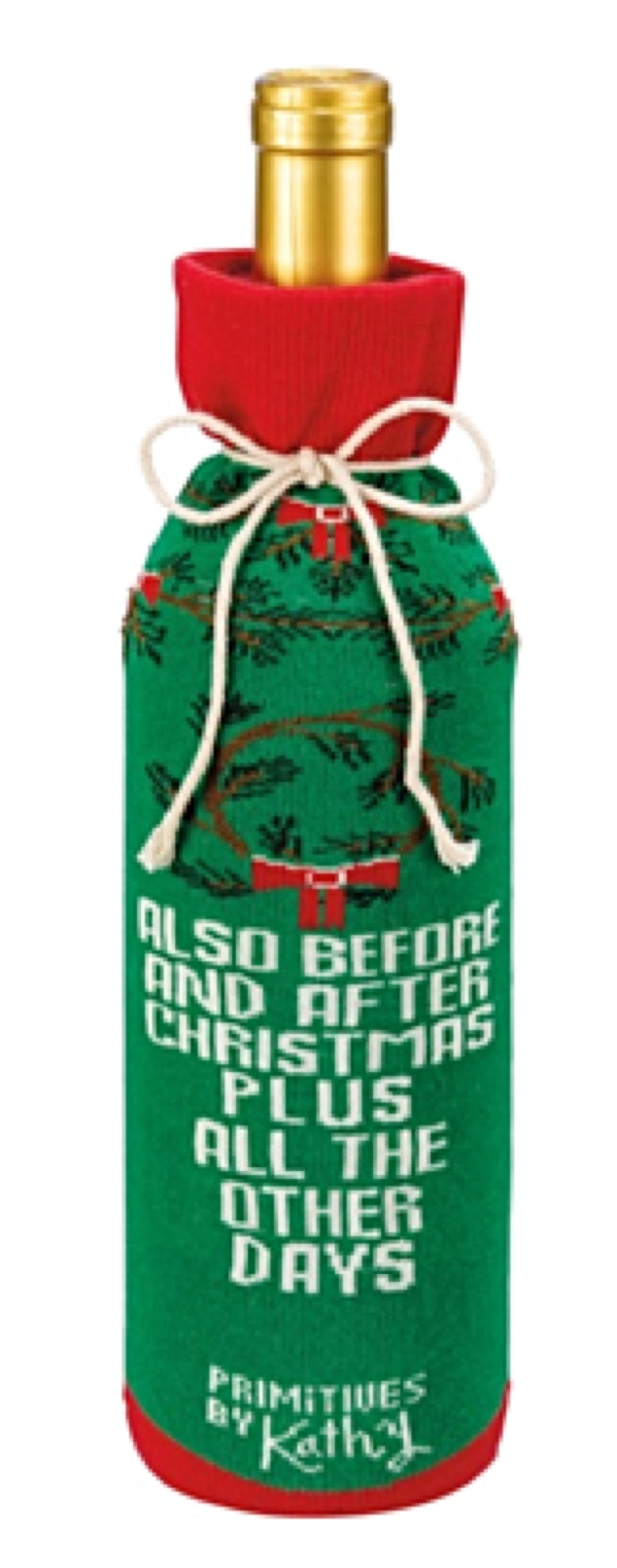 PRIMITIVES BY KATHY ALCOHOL WINE CHRISTMAS BOTTLE SOCK ‘IT’S A WONDERFUL TIME FOR DRINKING’ - Novelty Socks for Less