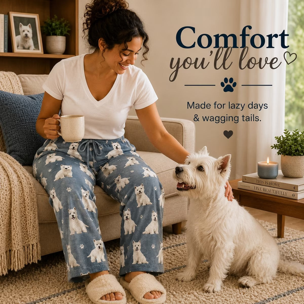 WESTIE DOG Adult Unisex PAJAMA BOTTOMS COMFIES BRAND E&S PETS (CHOOSE SIZE)