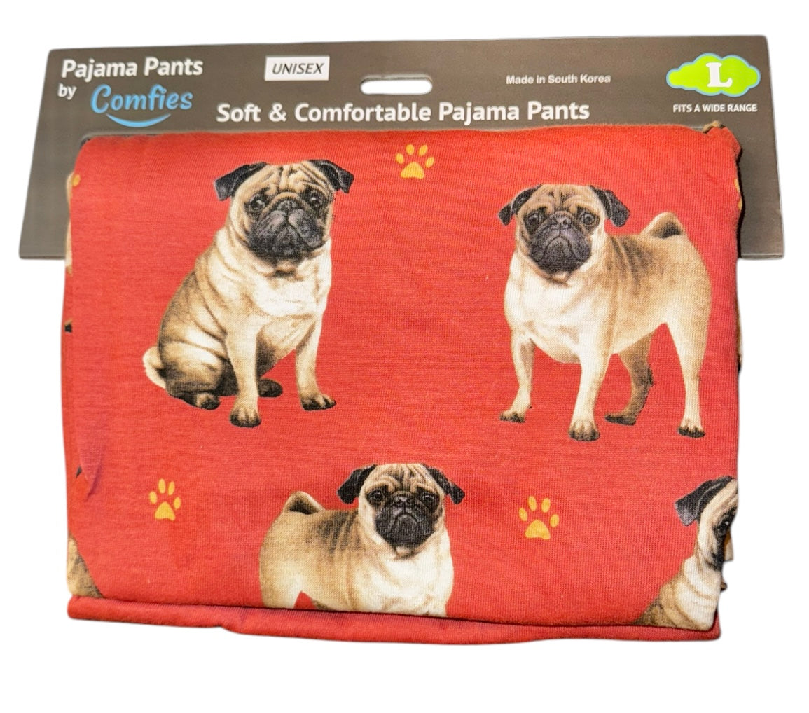COMFIES UNISEX PUG DOG PAJAMA BOTTOMS E&S PETS (CHOOSE SIZE) - Novelty Socks And Slippers