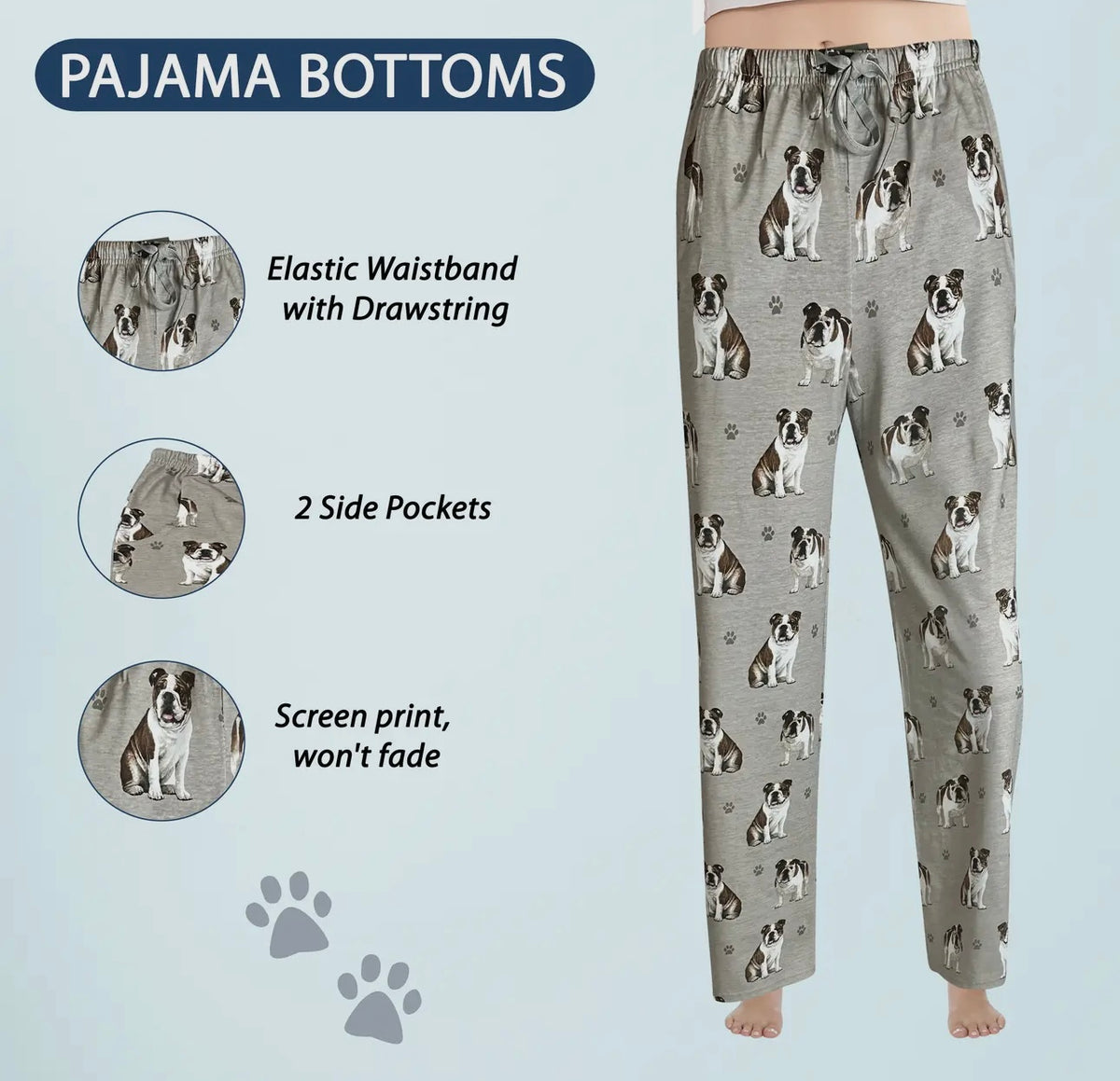 COMFIES UNISEX BULLDOG PAJAMA BOTTOMS E&S PETS (CHOOSE SIZE) - Novelty Socks And Slippers