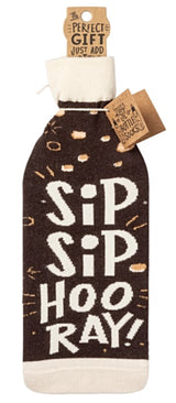 PRIMITIVES BY KATHY ALCOHOL WINE BOTTLE SOCK ‘SIP SIP HOORAY!’ ‘DRINK UP’ - Novelty Socks for Less