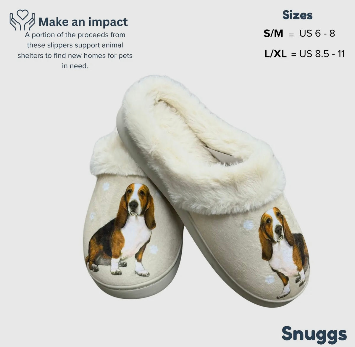 SNUGGS Memory Foam BASSET HOUND Dog Non Slip Slippers By E&S Pets