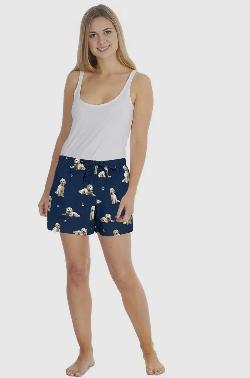 COMFIES LOUNGE PJ SHORTS Ladies GOLDENDOODLE Dog By E&S PETS - Novelty Socks And Slippers