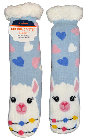 LLAMA & HEARTS Ladies Sherpa Lined Gripper Bottom Slipper Socks - Novelty Socks And Slippers