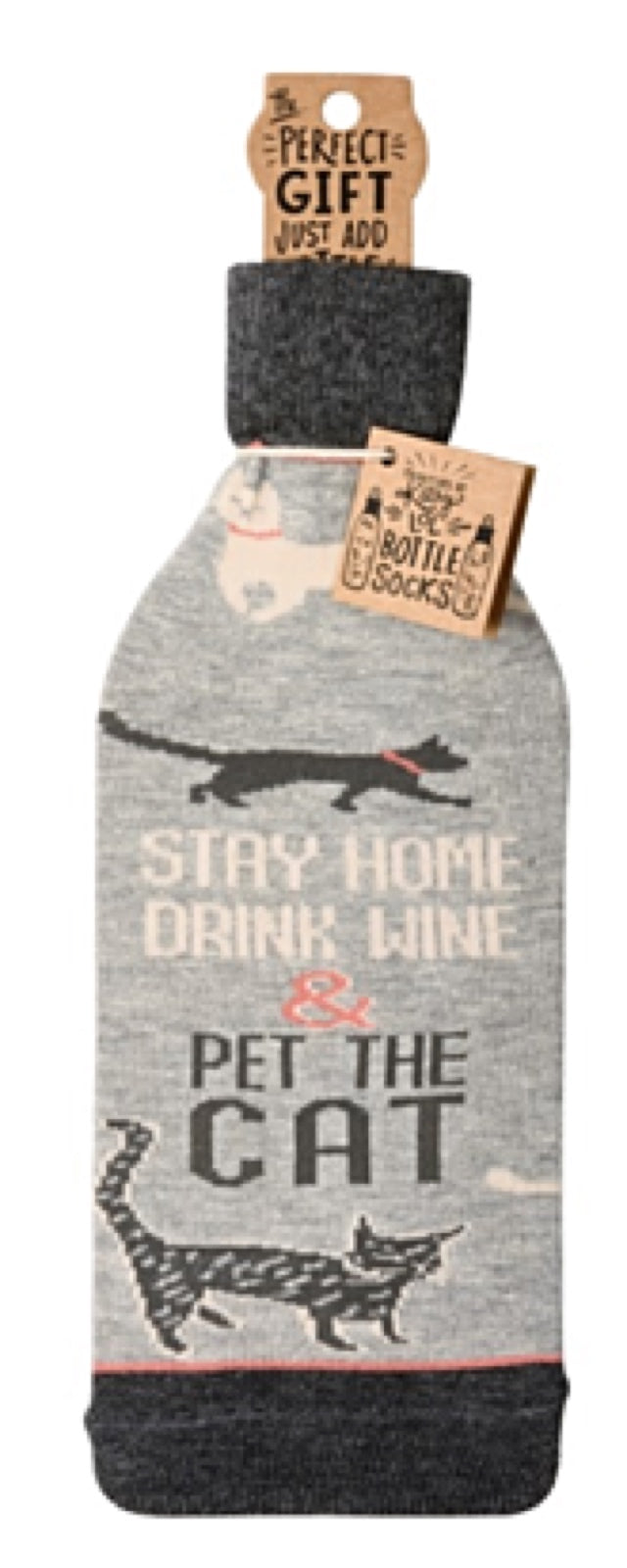 PRIMITIVES BY KATHY ALCOHOL WINE BOTTLE SOCK ‘STAY HOME, DRINK WINE & PET THE CAT’ - Novelty Socks for Less