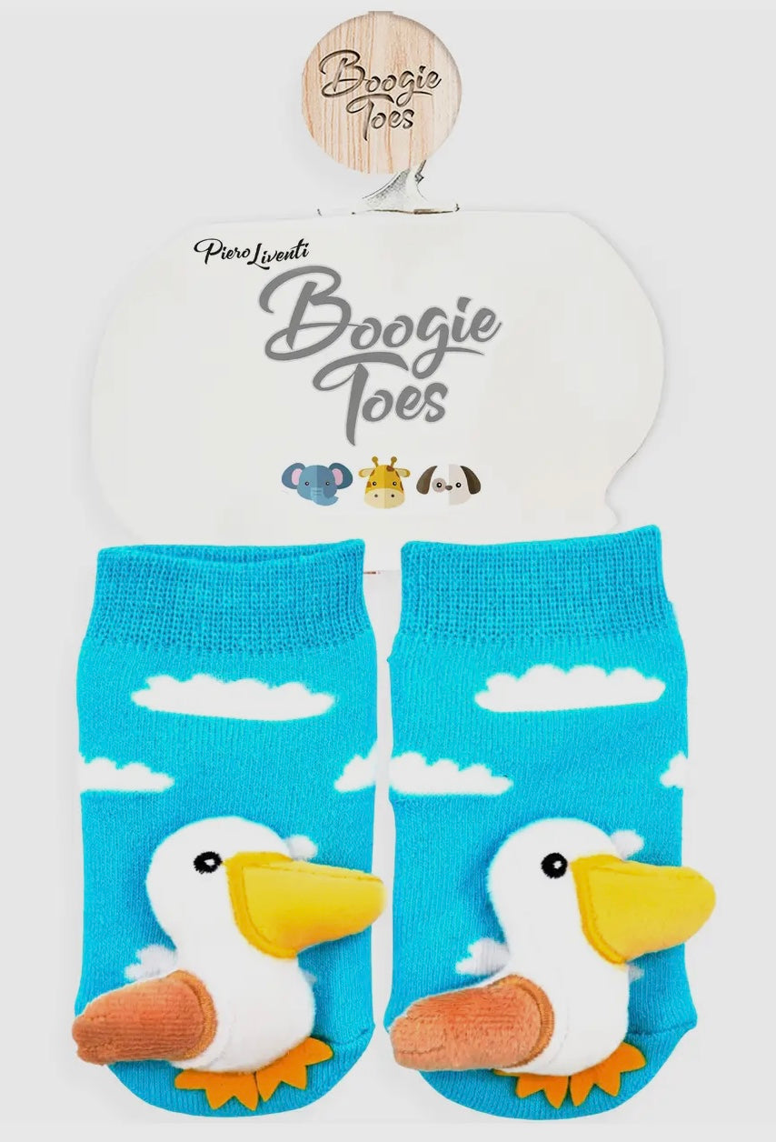 BOOGIE TOES Unisex Baby PELICAN BIRD Rattle GRIPPER BOTTOM Socks By PIERO LIVENTI - Novelty Socks And Slippers