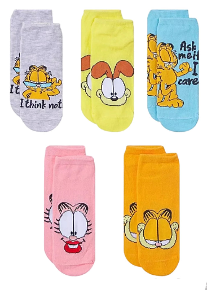 GARFIELD & ODIE Ladies 5 Pair of No Show Socks With ARLENE THE CAT ‘ASK ME IF I CARE’
