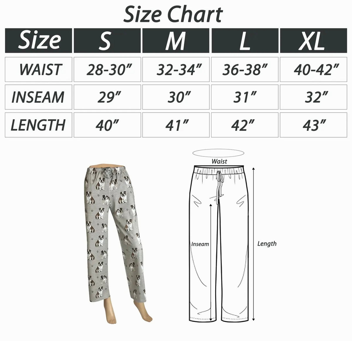COMFIES UNISEX BULLDOG PAJAMA BOTTOMS E&S PETS (CHOOSE SIZE) - Novelty Socks And Slippers